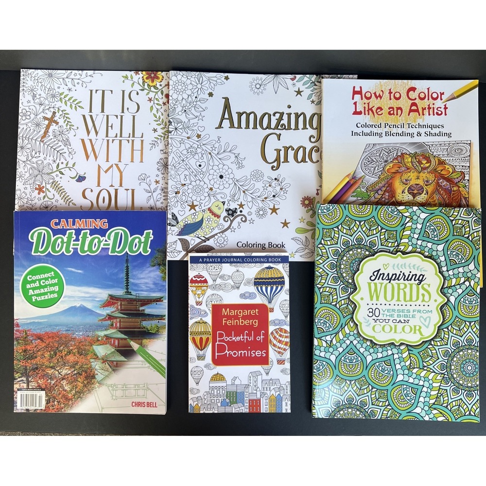 Christian Adult Coloring Books Set 6 Bible Faith Inspirational Activity UNUSED